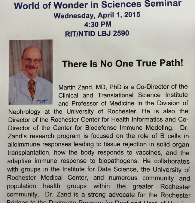 Reminder:  Dr. Martin Zand presenting on April 1, 4:30pm